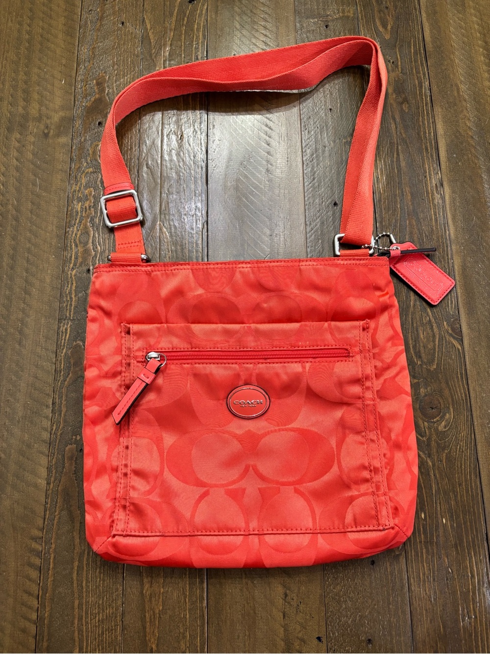 Coach Getaway Signature Nylon File Bag in Coral Red